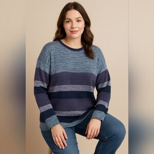 Belle by Kim Gravel Boho Oversized Striped Knit Sweater Women’s XS (Fits Up to L